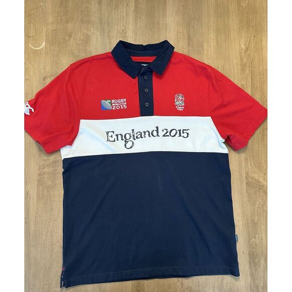 Rugby World Cup Collection England 2015 Color Block Polo Shirt Men's Large - Picture 1 of 8